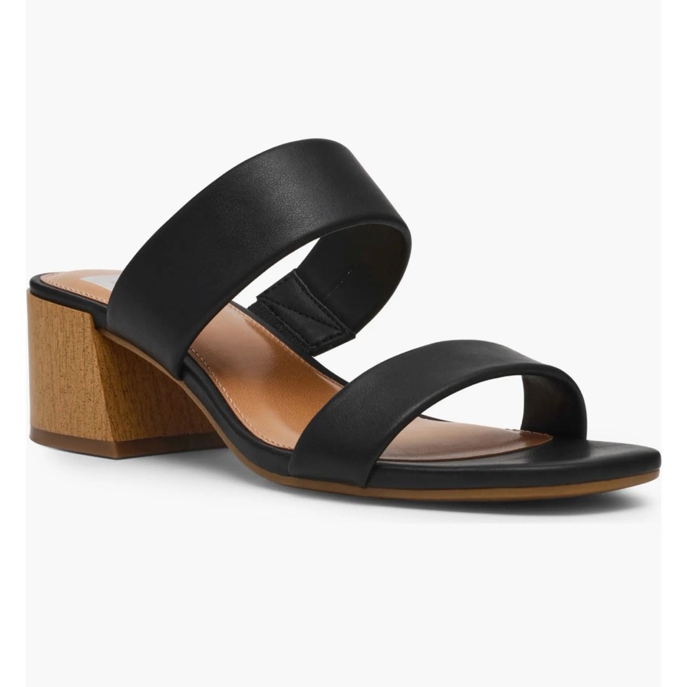 Dolce Vita Black Leather Mules with Tan Block Heel